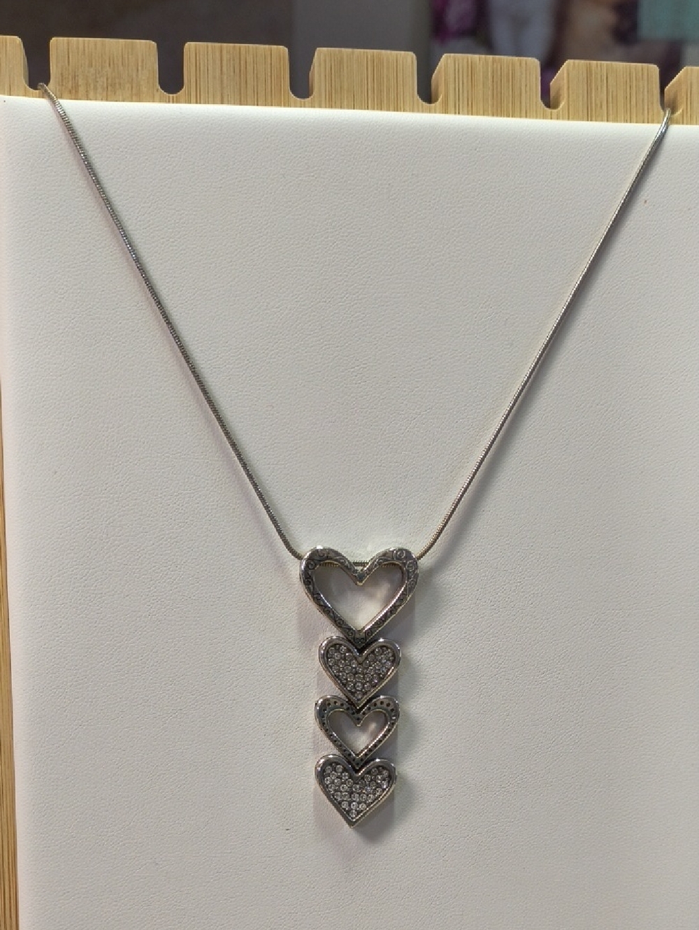 Brighton Silver Heart Pendant Necklace - Sparkling Four-Heart Drop